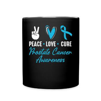Peace, Love, Cure, Prostate Cancer - Full Colour Mug - black - Front