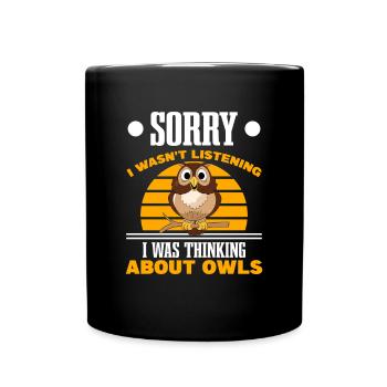 Penser à Owl Nocturnal Bird Retro Owl Pun - Mug uni - noir - Devant