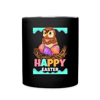 Happy Easter Owl Lover Ornithologist Nocturnal Bir - Tasse einfarbig - Schwarz - Vorne