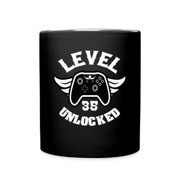 Level 35 Unlocked 35 Geburtstag - Tasse einfarbig - Schwarz - Vorne