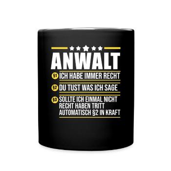 Jurist Anwalt - Tasse einfarbig - Schwarz - Vorne