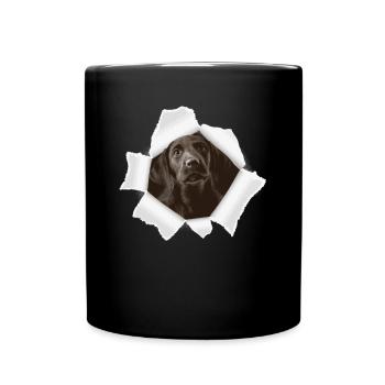 Dog peeking through hole - Full Colour Mug - black - Front