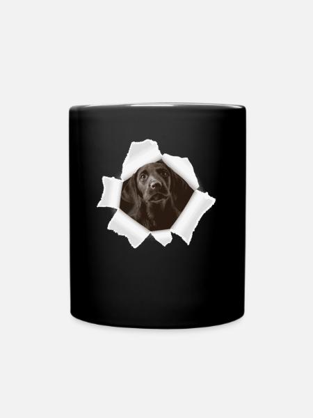 Hund schaut durch Loch - Tasse einfarbig - Schwarz