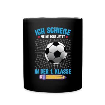 Fußball Einschulung Schulkind 1. Klasse - Tasse einfarbig - Schwarz - Vorne