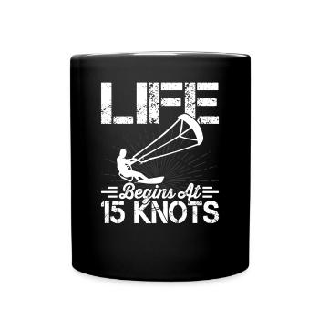The life of a kiteboarder starts at 15 - Full Colour Mug - black - Front