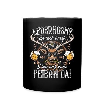 Trachtenshirt Herren Trachten T-Shirt Lederhose - Tasse einfarbig - Schwarz - Vorne