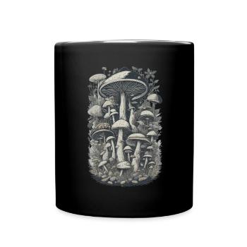 Mushroom picker mushroom in nature forest design - Full Colour Mug - black - Front
