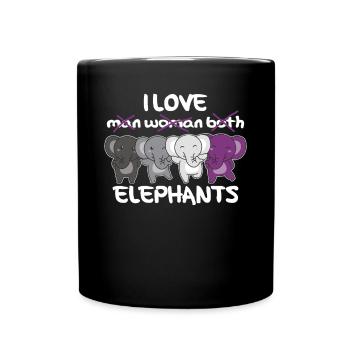 Asexual Flag Pride LGBTQ Cute Elephant - Full Colour Mug - black - Front
