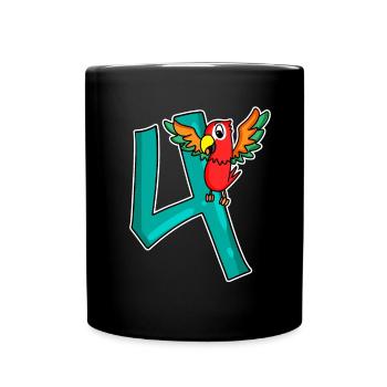 4 Geburtstag 4 Jahre alt mit Tier Motiv - vier - Tasse einfarbig - Schwarz - Vorne