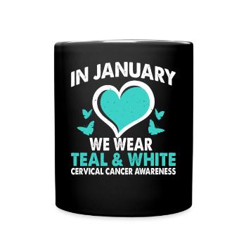En janvier, nous portons Teal & White - Mug uni - noir - Devant