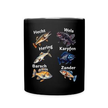 Fische Angler - Tasse einfarbig - Schwarz - Vorne