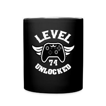 Level 74 Unlocked 74 Geburtstag - Tasse einfarbig - Schwarz - Vorne