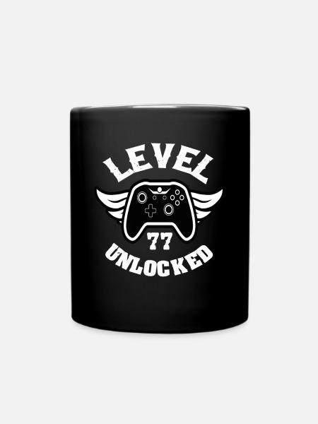 Level 77 Unlocked 77 Birthday - Full Colour Mug - black