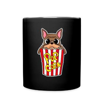 Popcorn Kino Hund Filme Film Filmabend - Tasse einfarbig - Schwarz - Vorne