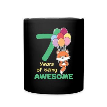Fuchs zum 7. Geburtstag Kinder sieben Jahre alt - Tasse einfarbig - Schwarz - Vorne