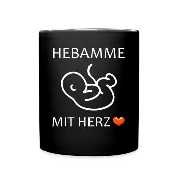 Hebamme mit Herz Baby eine Hebamme - Tasse einfarbig - Schwarz - Vorne