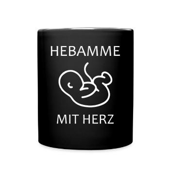Hebamme mit Herz Baby eine Hebamme - Tasse einfarbig - Schwarz - Vorne