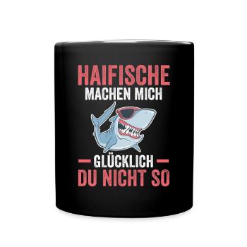 Fische Haifisch - Tasse einfarbig - Schwarz - Vorne