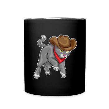 Katze Cowboy Cowboyhut - Tasse einfarbig - Schwarz - Vorne