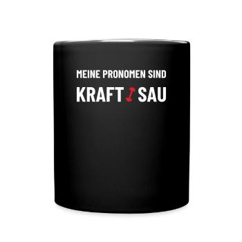 Meine Pronomen sind Kraft/Sau - Powerlifter, Gym - Tasse einfarbig - Schwarz - Vorne