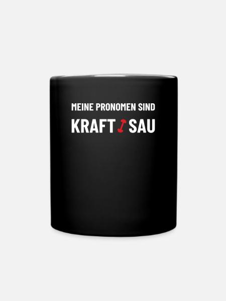 Meine Pronomen sind Kraft/Sau - Powerlifter, Gym - Tasse einfarbig - Schwarz