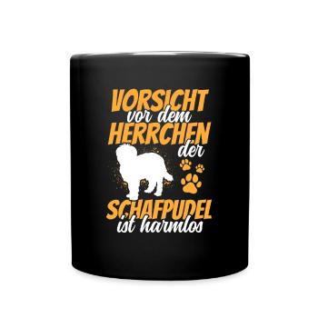 Vorsicht vor dem Schafpudel Hütepudel - Tasse einfarbig - Schwarz - Vorne