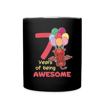 Drache zum 7. Geburtstag Kinder sieben Jahre alt - Tasse einfarbig - Schwarz - Vorne