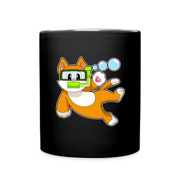 Katze Taucher Schnorchel Tauchen - Tasse einfarbig - Schwarz - Vorne