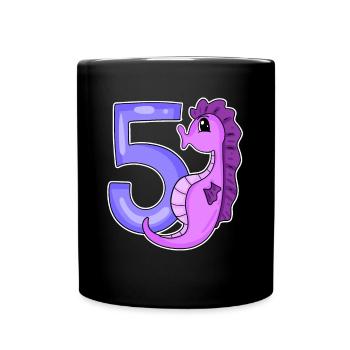 5th Birthday Motif Seahorse - Five Years Old - Full Colour Mug - black - Front