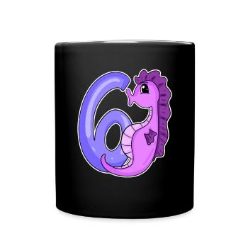 6th birthday motif seahorse - six years old - Full Colour Mug - black - Front