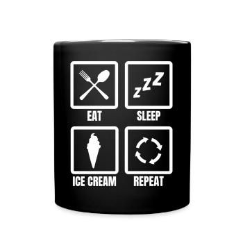 Nourriture, Sommeil, Crème glacée, Répéter - Mug uni - noir - Devant