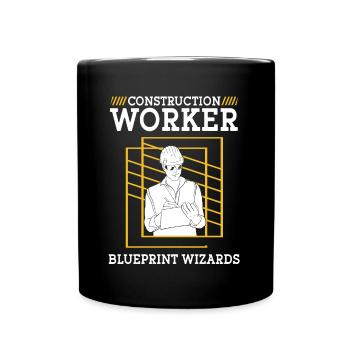 Bauarbeiter Ouvrier de la construction Blueprint Wizards - Mug uni - noir - Devant