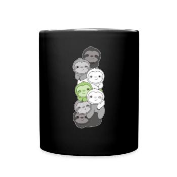 Agender Flag Pride LGBTQ Cute Sloth Stack - Full Colour Mug - black - Front