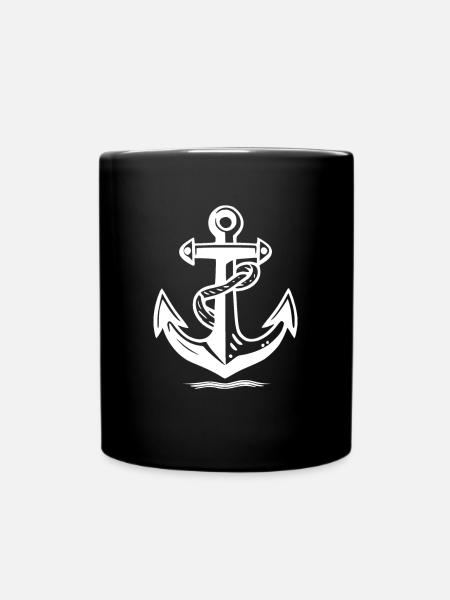Ancre de navire en blanc avec la corde lac de mer océan - Mug uni - noir