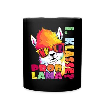 1. Klasse Null Problama Lama Alpaka Einschulung - Tasse einfarbig - Schwarz - Vorne