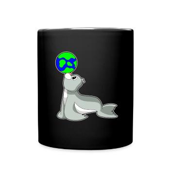 Seehund Erdkugel - Tasse einfarbig - Schwarz - Vorne