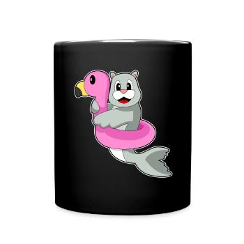 Seehund Schwimmen Schwimmring Sommer - Tasse einfarbig - Schwarz - Vorne