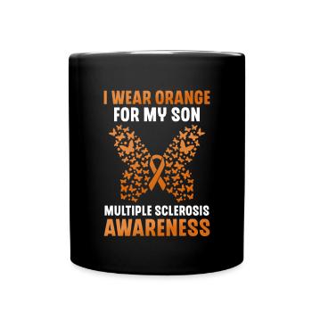 Je porte de l’orange pour les multiples de mon fils - Mug uni - noir - Devant