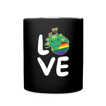 Regenbogen Flag Pride LGBTQ süßer Drache Love - Tasse einfarbig - Schwarz - Vorne