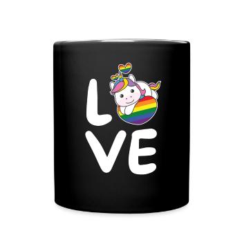 Regenbogen Flag Pride LGBTQ süßer Einhorn Love - Tasse einfarbig - Schwarz - Vorne