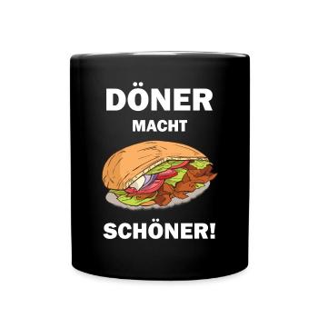 Döner macht schöner lustige Döner Sprüche - Tasse einfarbig - Schwarz - Vorne