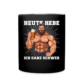Bodybuilder Gym Bier | Heute hebe ich ganz schwer - Tasse einfarbig - Schwarz - Vorne