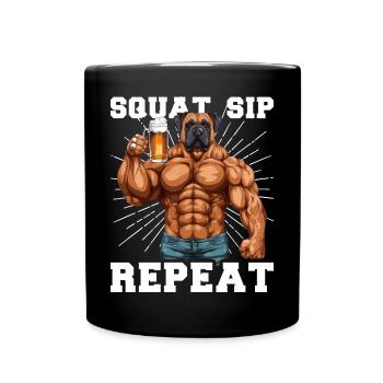 Bodybuilder Gym Beer Squat Sip Repeat - Full Colour Mug - black - Front