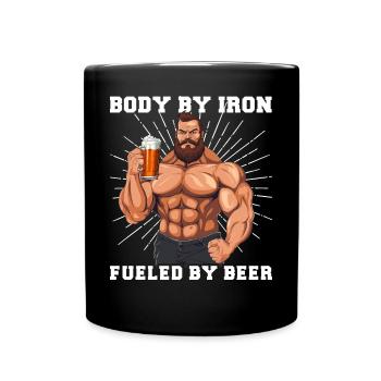 Bodybuilder Gym Beer | Body by iron - Full Colour Mug - black - Front