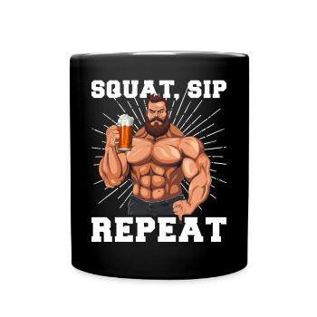 Bodybuilder Gym Beer Squat Sip Repeat - Full Colour Mug - black - Front