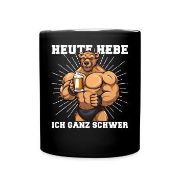 Bodybuilder Gym Bier | Heute hebe ich ganz schwer - Tasse einfarbig - Schwarz - Vorne