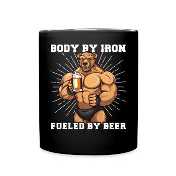 Bodybuilder Gym Beer | Body by iron - Full Colour Mug - black - Front