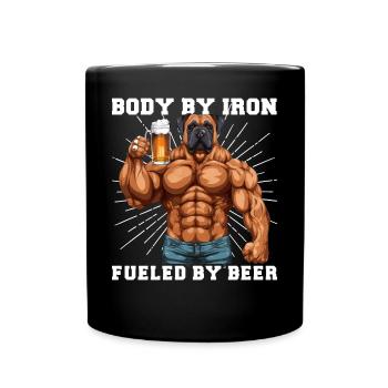 Bodybuilder Gym Beer | Body by iron - Full Colour Mug - black - Front