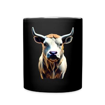 Kuh - Bulle mit Hörnern - Tasse einfarbig - Schwarz - Vorne