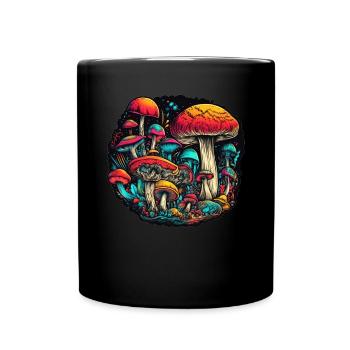 Trippy Mushrooms Abstract Mushrooms Fungus Art - Full Colour Mug - black - Front